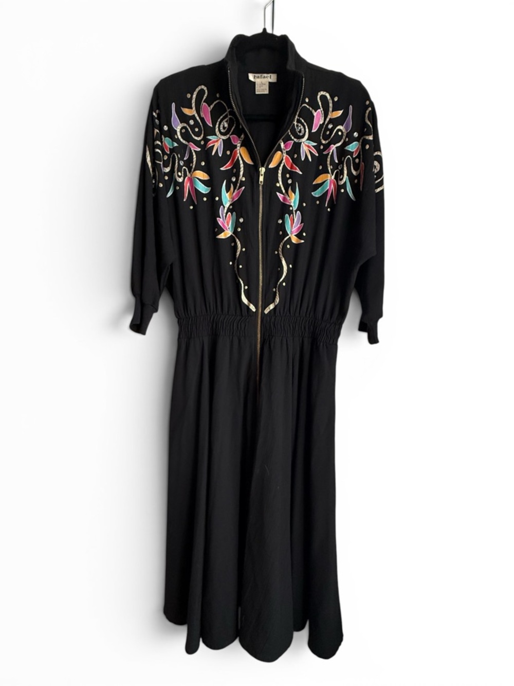 Vintage 80s Western Full Zip Rafael Art Deco Maxi Dress L - Picture 3 of 6
